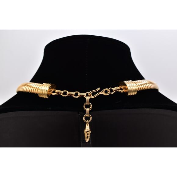 Vintage Chunky Choker Tuba Statement Necklace Gold Tone Bold Retro 80s BinBQ - Picture 6 of 12